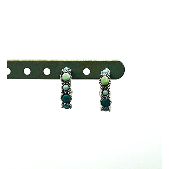Silver-Tone Hoop with Turquoise beaded Earrings by Chaps - Picture 2 of 5